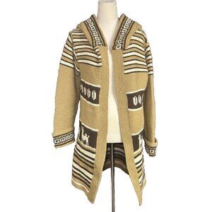 Beautiful Handknit Andean Alpaca Print Neutral Colored Sweater Hood